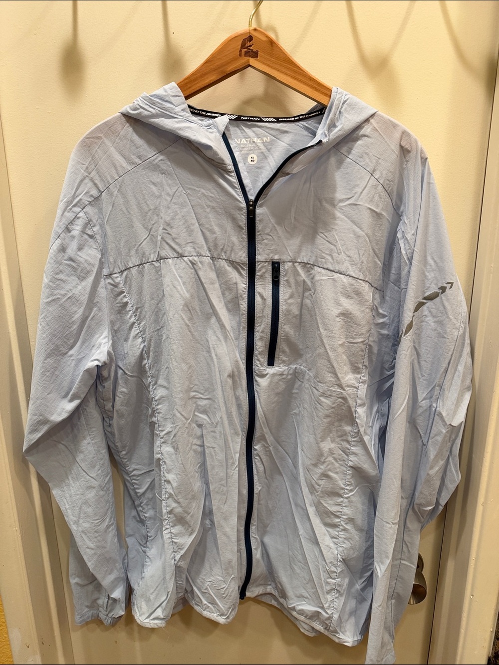 Natan Light Blue Men’s Hooded Windbreaker with Contrast Zip